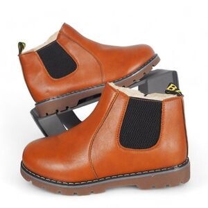 Unbranded Faux Leather Faux Fur Ankle Boots Brown‎ Youth 3/35